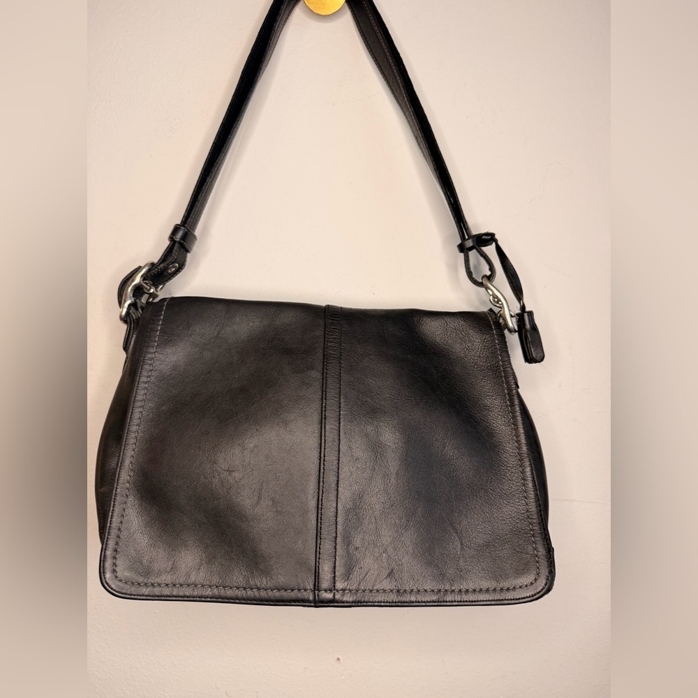 Vintage 90s Classic Coach Hampton Black Leather Shoulder Bag - Picture 2 of 12